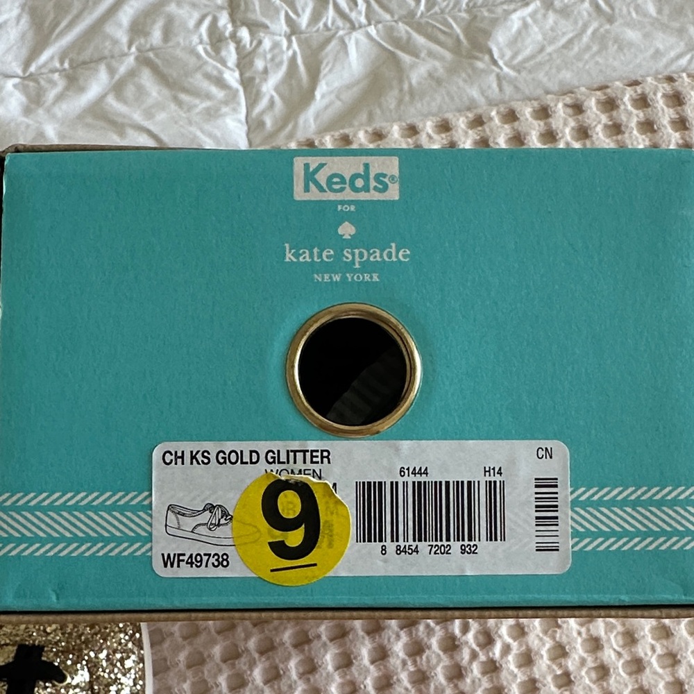 Keds For Kate Spade Gold Glitter Sneakers with Black Laces size 9 New - Picture 9 of 10